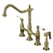 Kingston Brass KS1273PLBS Heritage Bridge Kitchen Faucet W/Brass Sprayer, Brass KS1273PLBS - alternate 1